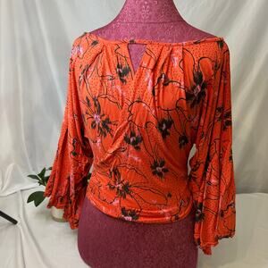 Free‎ People Floral Wrap Blouse Boho Bell Sleeve Festival Top XS